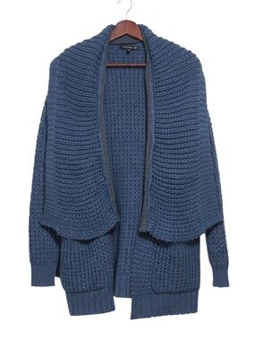 FEMME by PSAMME Chunky Knit Open Front Cardigan Sweater Navy Blue Medium